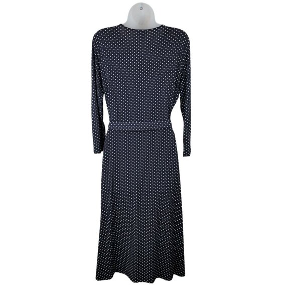Talbots Party Dress Size 6 stretch summer Pinup Tie Waist Black Polkadot Long - Picture 5 of 7